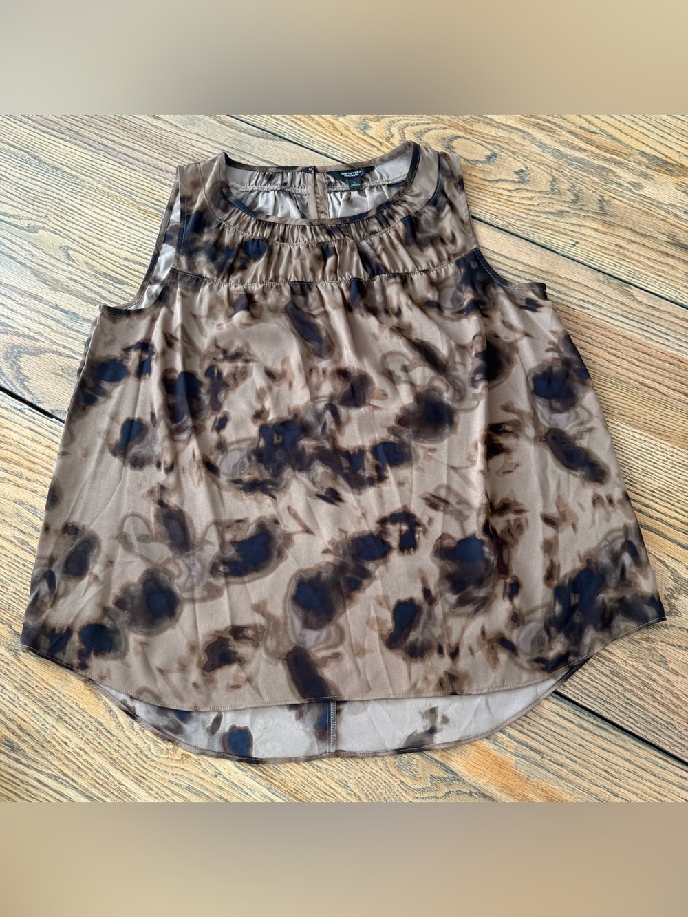Simply Vera Vera Wang Sheer Sleeveless Blouse Large Brown Abstract Print Top